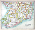Antique Print Map C1901 Southern Ireland Kerry Waterford Wicklow Tipperary 20th