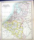 Antique Print Map C1901 Holland Belgium Zuider Zee Zetland Flanders Belgium