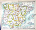 Antique Old Print Map C1901 Spain Portugal Majorca Ibiza Minorca Gibraltar 20th