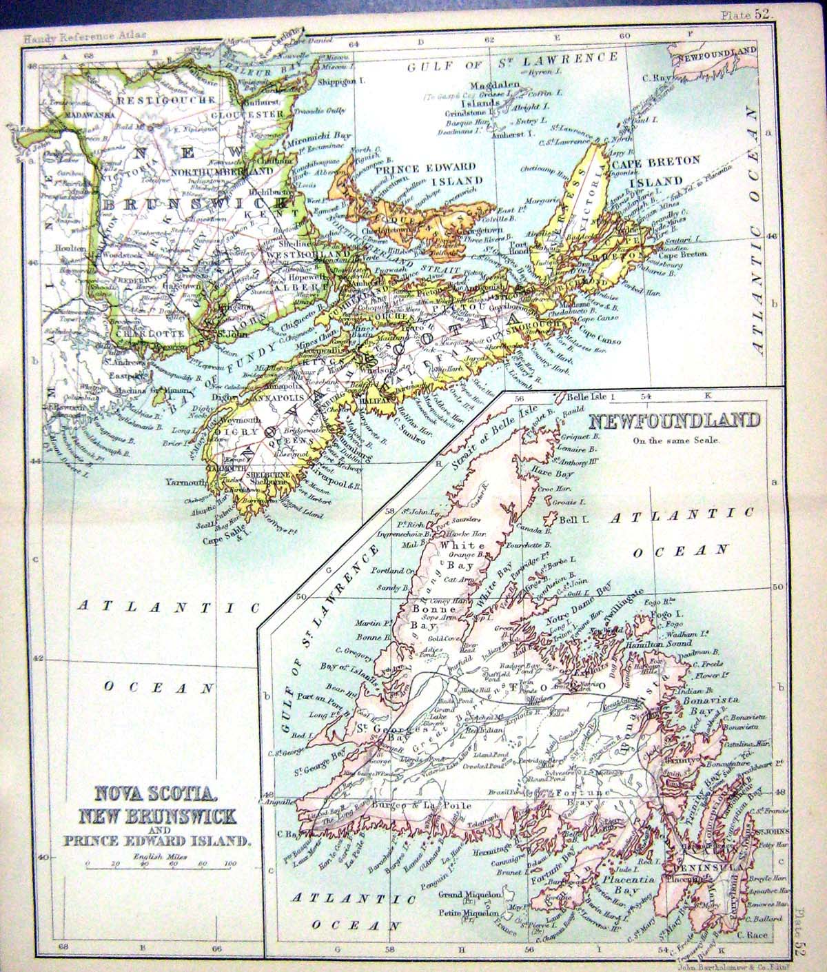 Old Map C1901 Nova Scotia Brunswick Prince Edward Newfoundland Canada Victorian