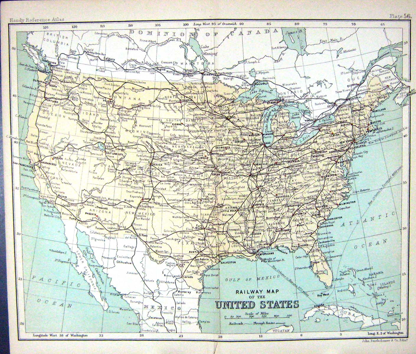 Old Print Map C1901 Railway United States America Florida Arizona Denver 20th