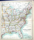 Old Print Map C1901 Eastern America Carolina Alabama Mississippi Georgia 20th