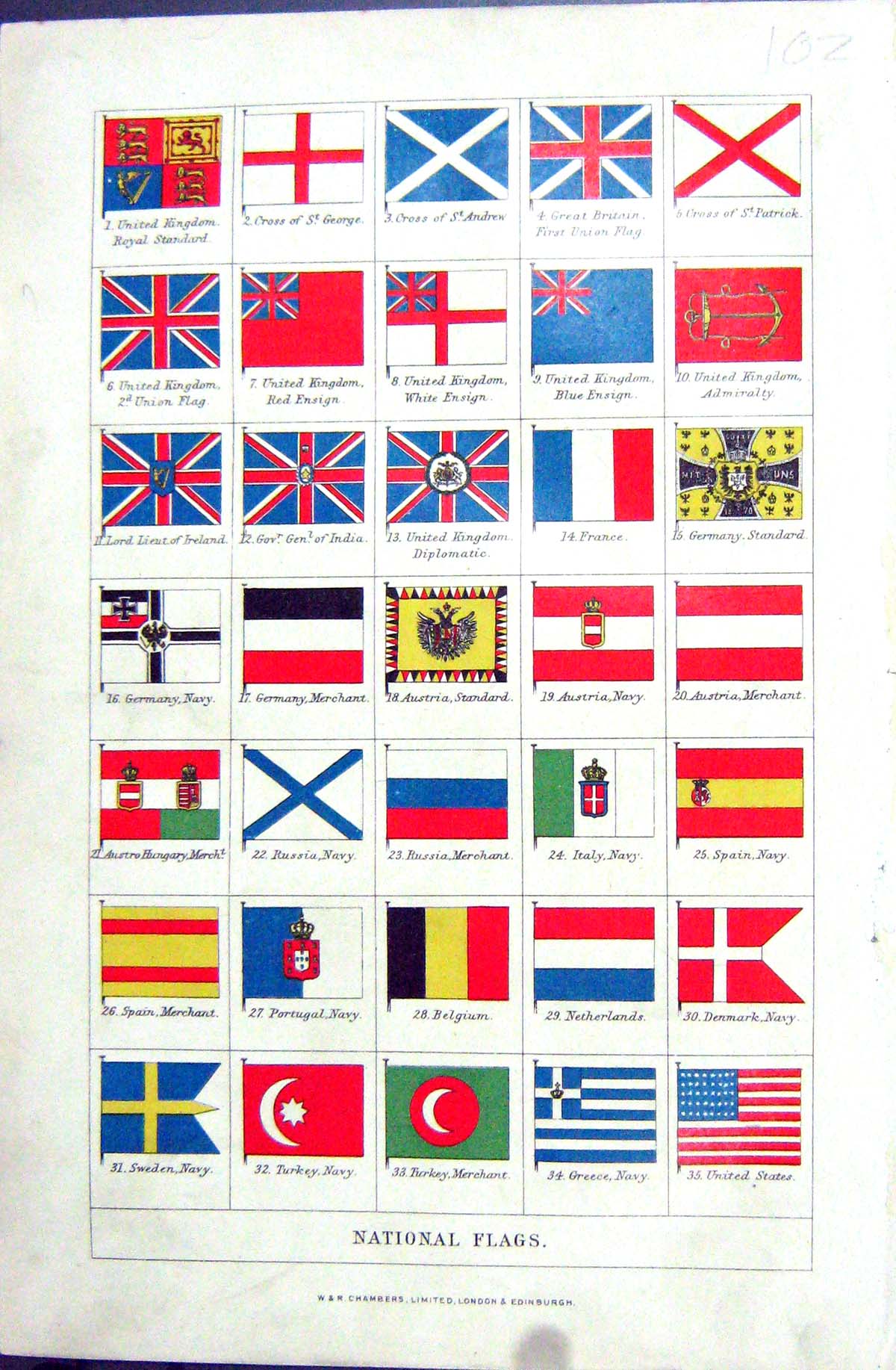 Old Chambers National Flags C1906 Turkey St. Andrew George France Eur 20th