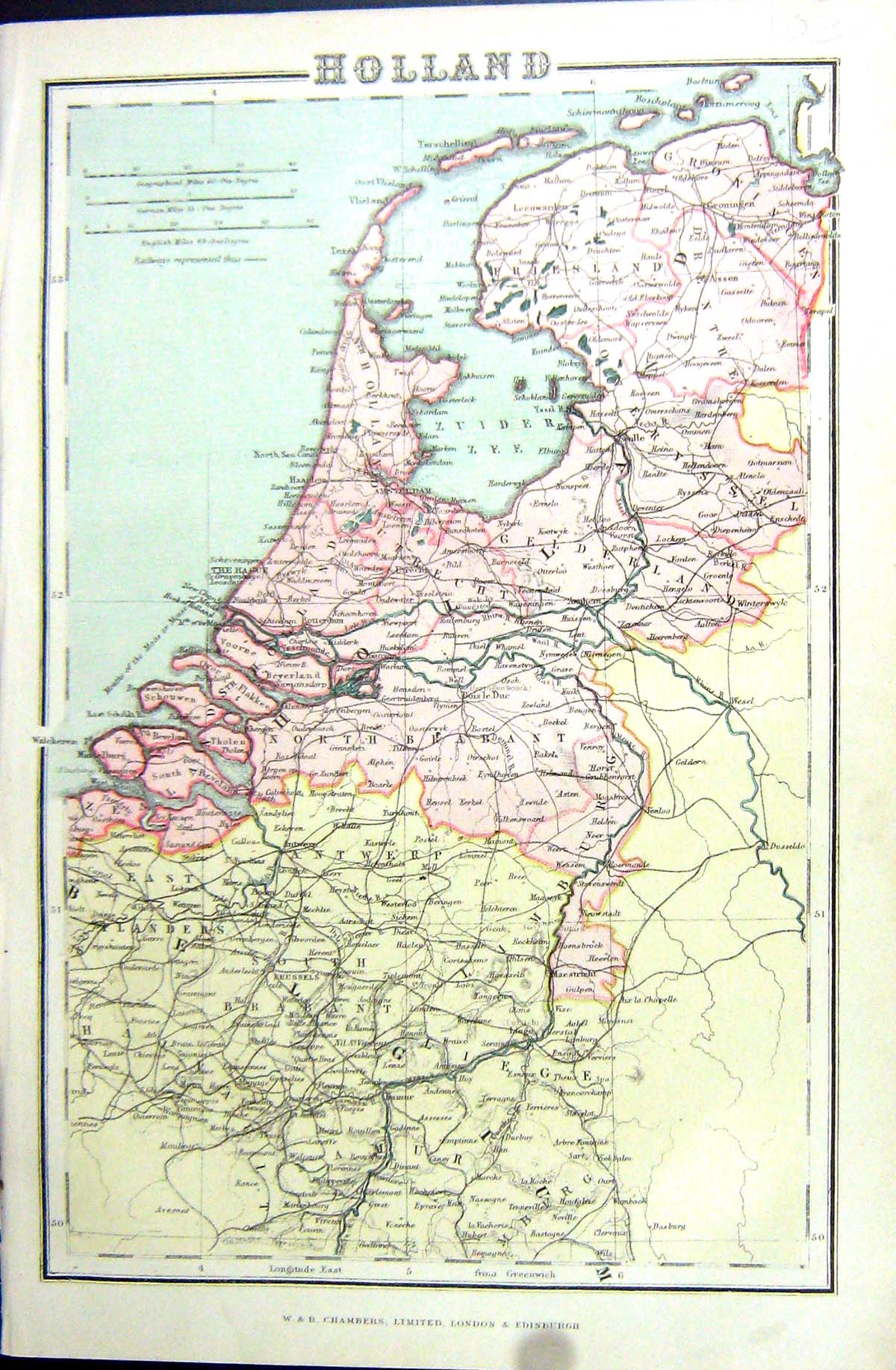 Old Print Chambers Map C1906 Holland Zuider Zee Brabant Flanders Belgium 20th