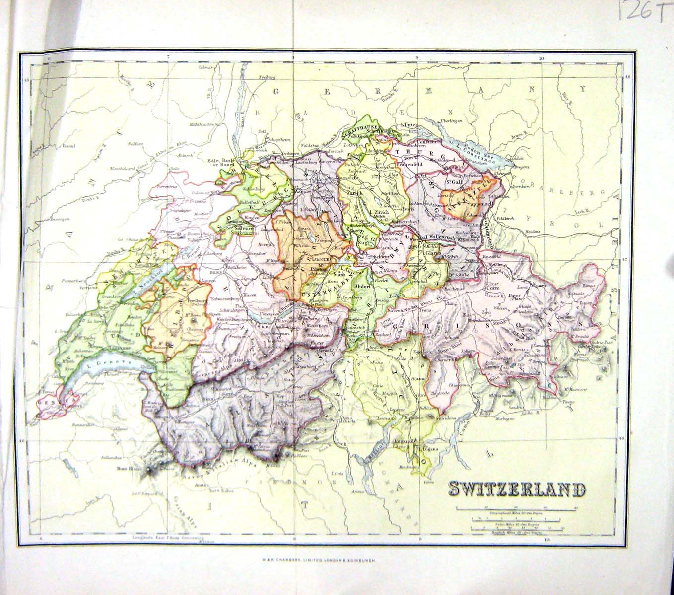 Old Print Chambers Map C1906 Switzerland Europe Geneva Bern Unterwalden 20th