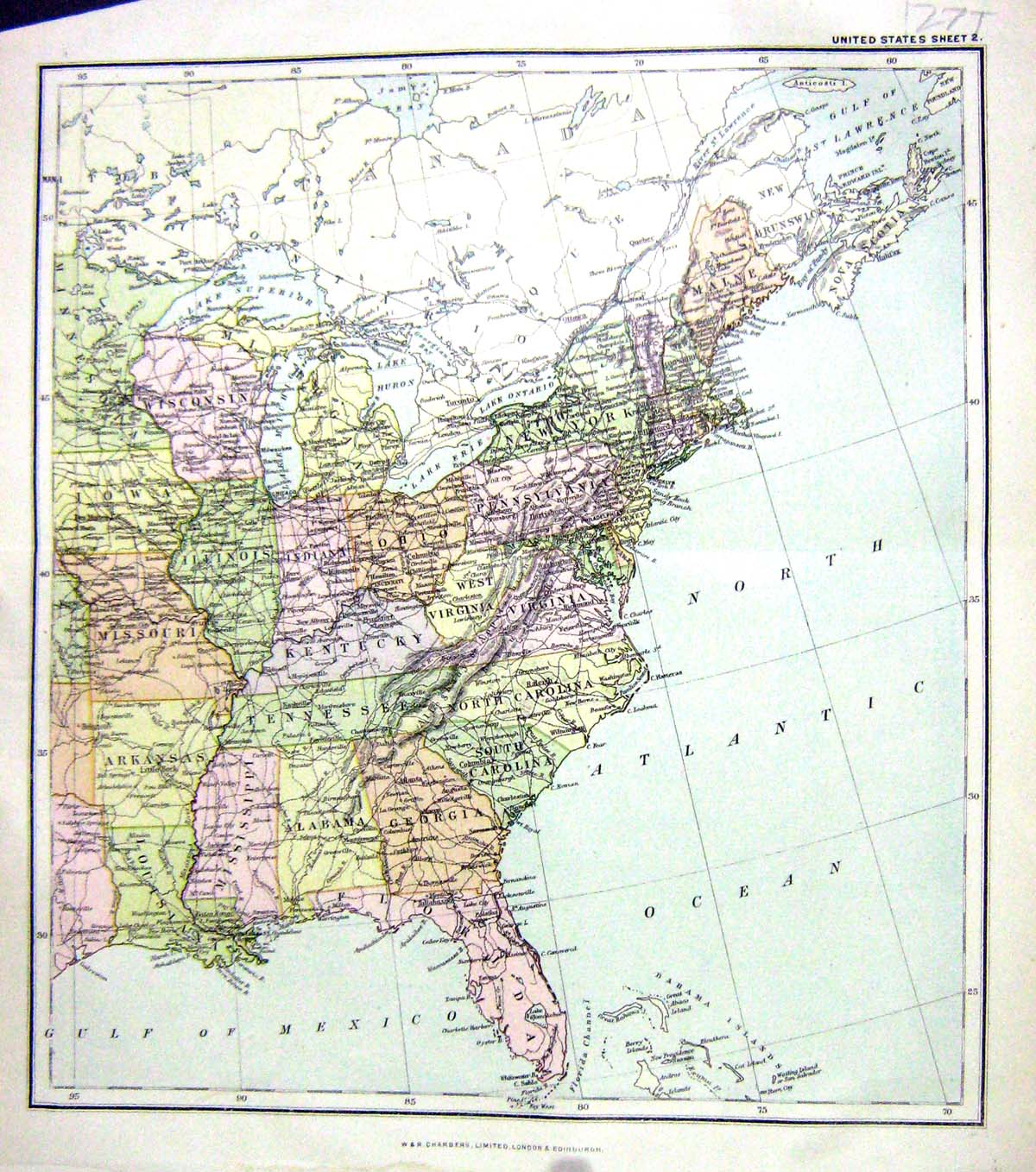 Old Print Chambers Map C1906 United States America Florida Ohio Tenessee 20th