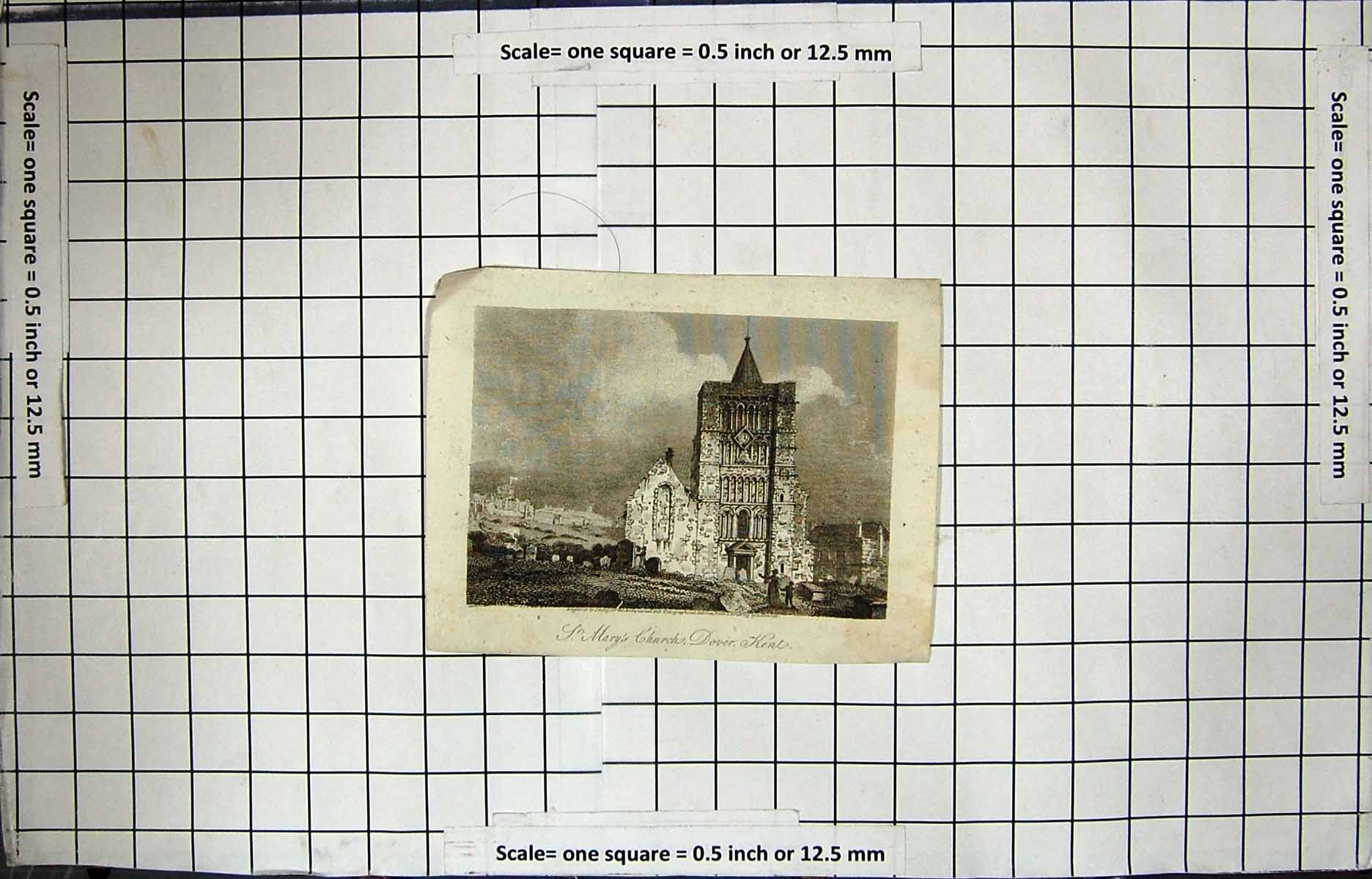 Antique Old Print Engraving St. Mary'S Church Dover Kent Architecture England