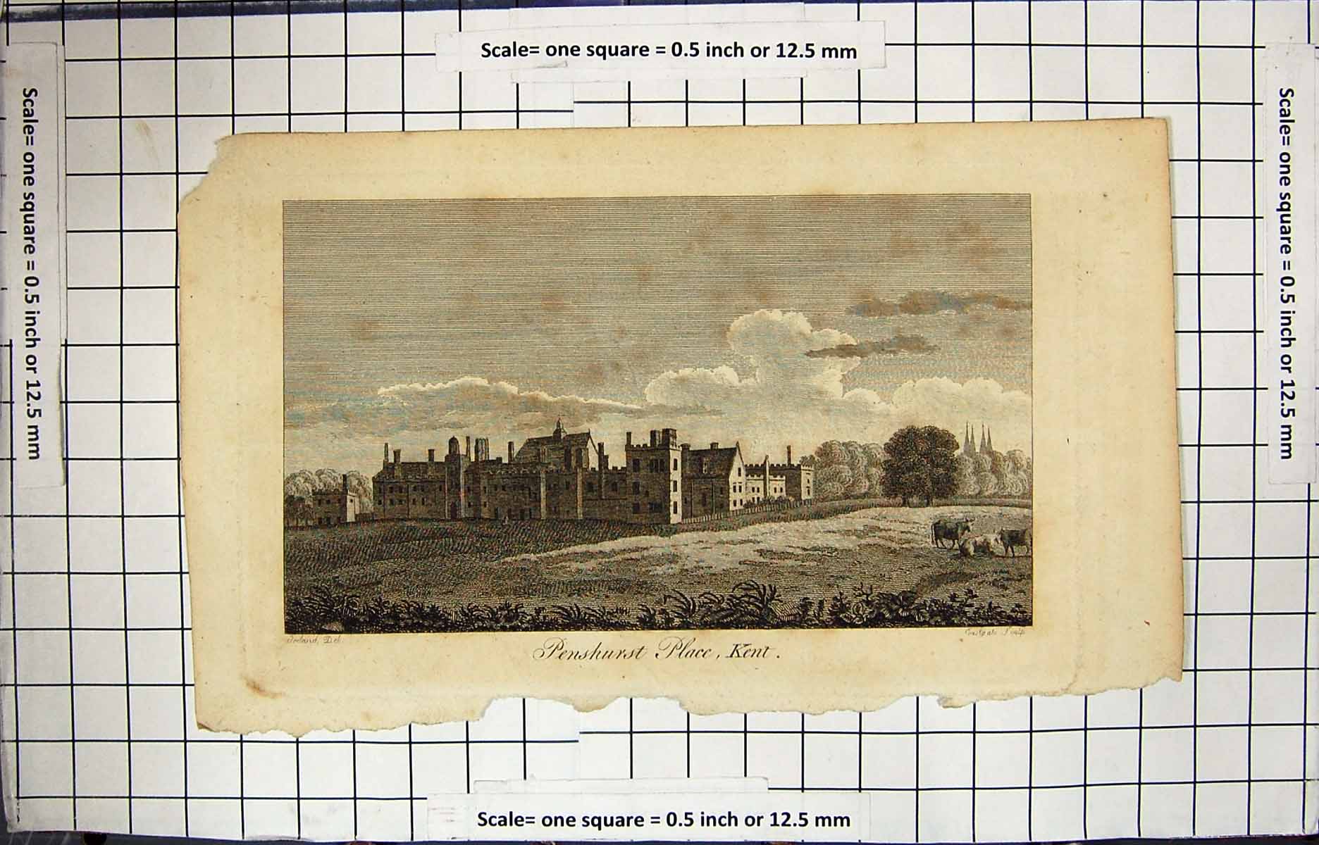 Original Old Antique Print Engraving Architecture Penshurst Place Kent England