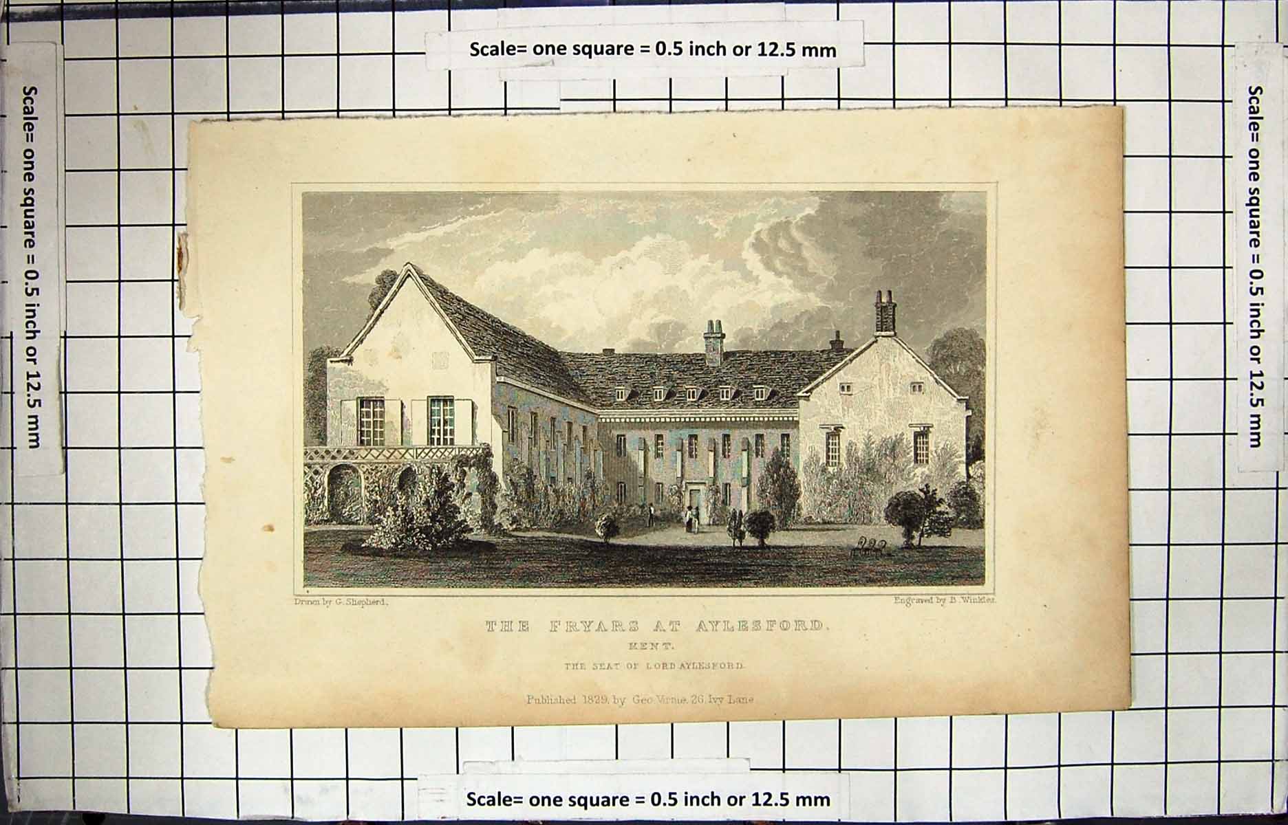 Old 1829 Fryars Aylesford Kent Shepherd Winkles Engraving Architectur 19th