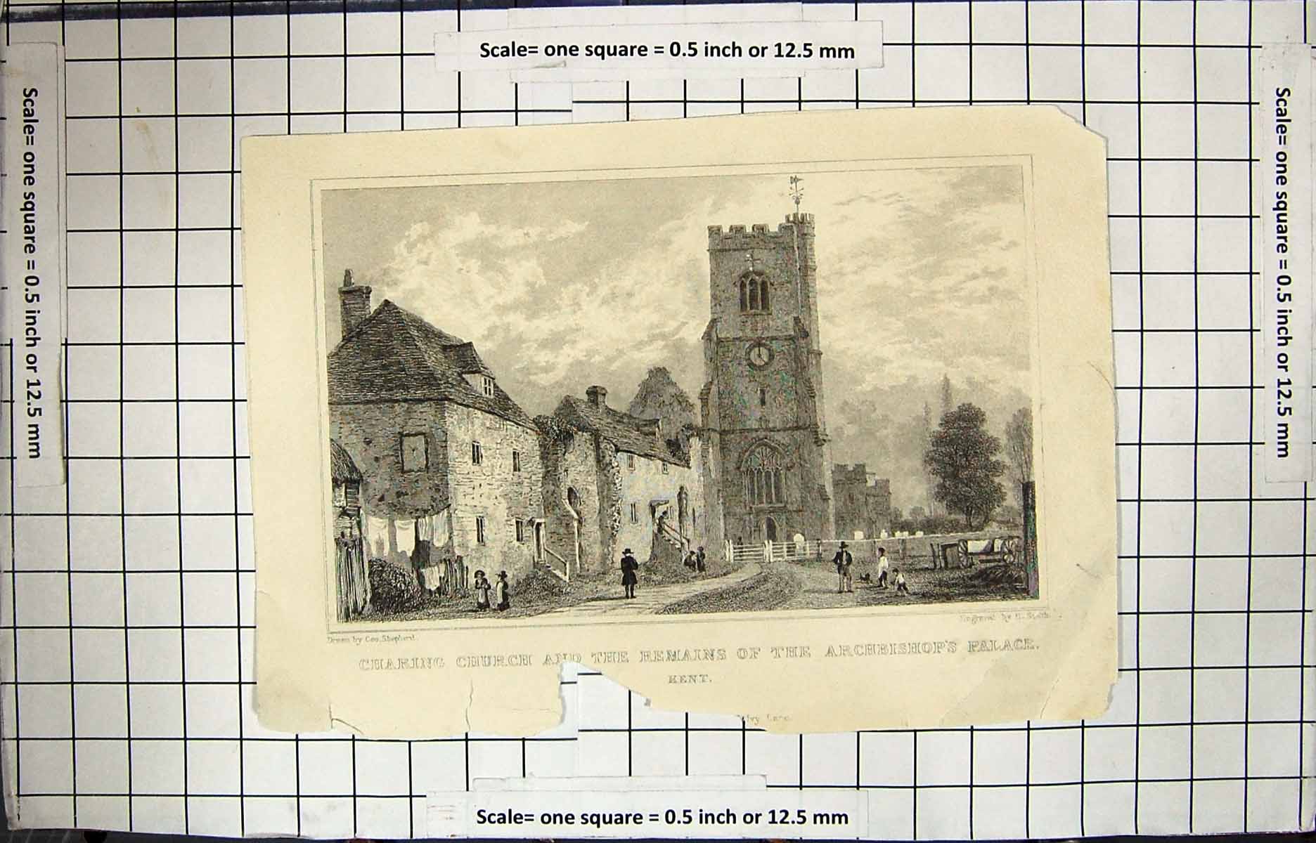 Old Charing Church Remains Archbishops Palace Kent Shepherd Engraving