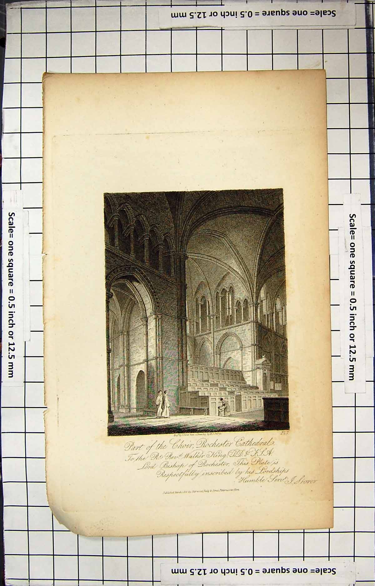 Antique Old Print Engraving 1816 Choir Rochester Cathedral Walker King Storer