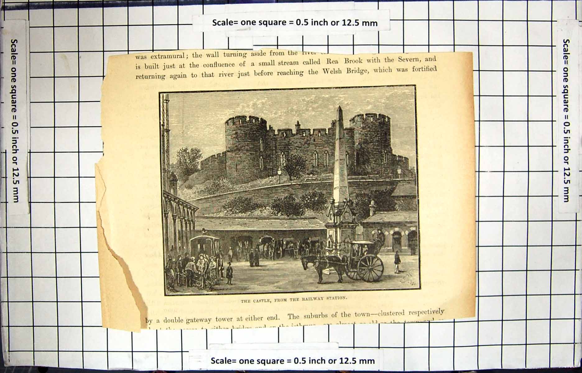 Original Old Antique Print Castle Railway Station Transport Horse Coach