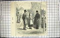 Original Old Antique Print Young Girl Policeman Book Street Scene
