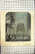 Antique Old Print 1844 Scene Near Temple Bar During Fog London Street Scene