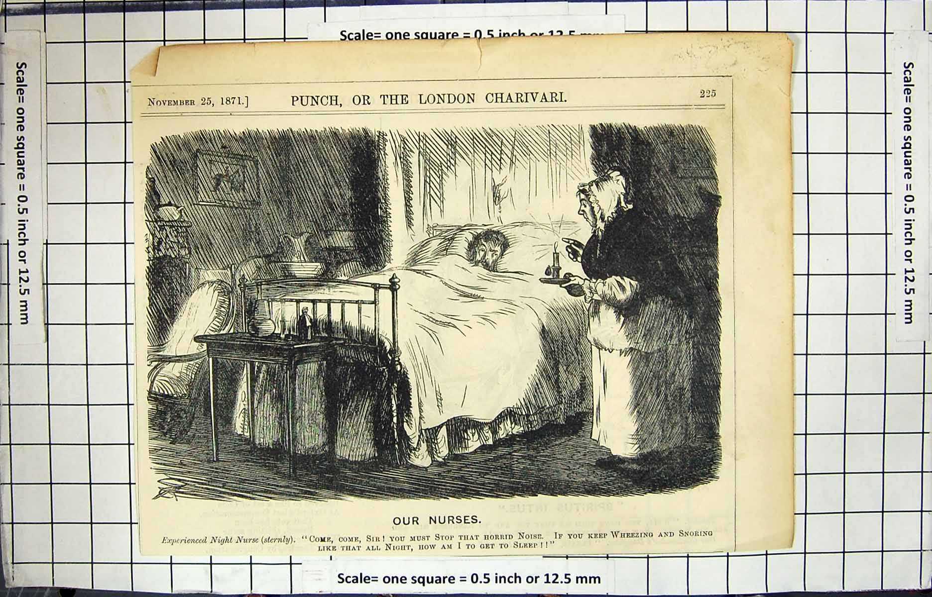 Original Old Antique Print 1871 Night Nurse Sick Man Bed Scene 19th