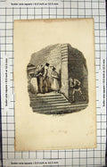 Original Old Antique Print Engraving 1838 Steps Scene The Meeting People Boat