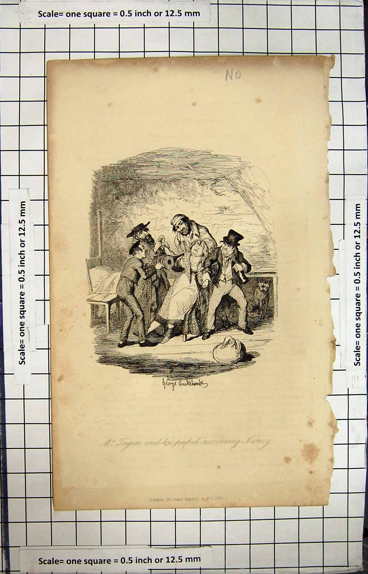 Original Old Antique Print Engraving 1838 Scene Fagin Pupil Recovering Nancy