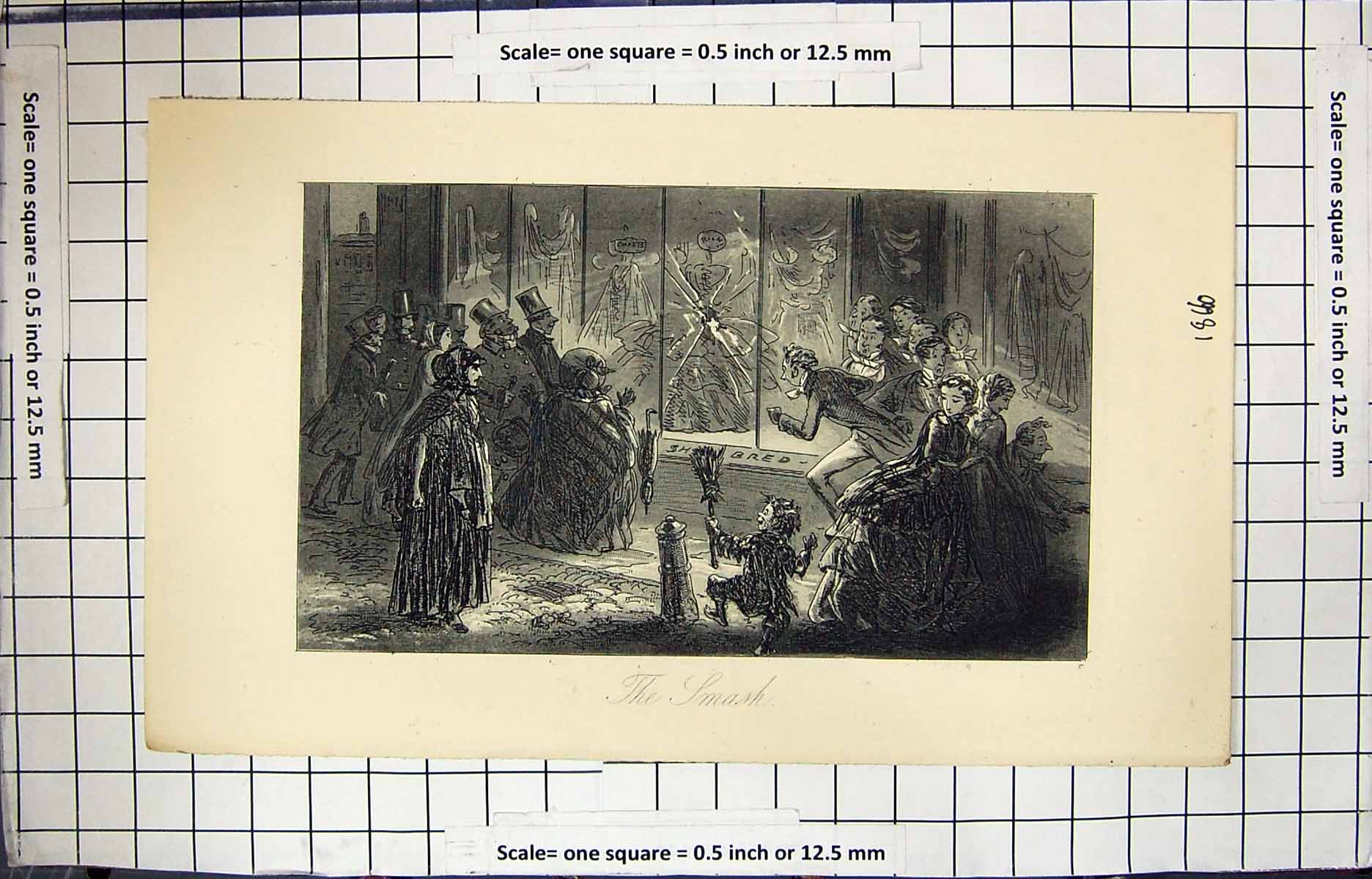 Original Old Antique Print Engraving The Smash Shop Window Street Scene