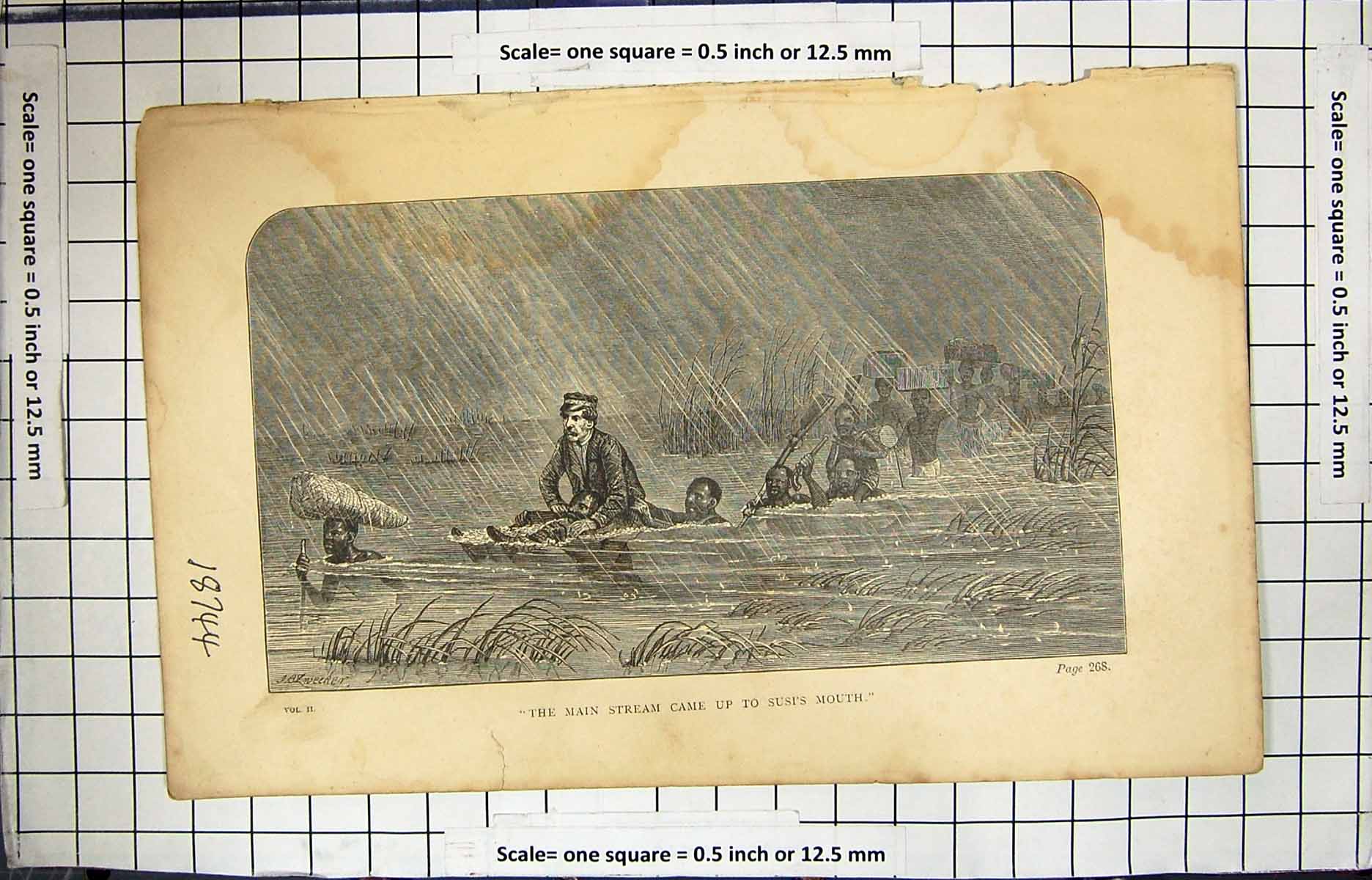 Old Antique Print 1874 Scene Main Stream Susi Mouth Stormy Weather River 19th