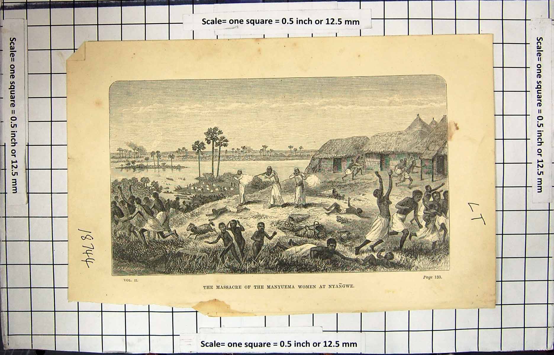 Original Old Antique Print Scene Massacre Manyuema Women Nyangwe Africa