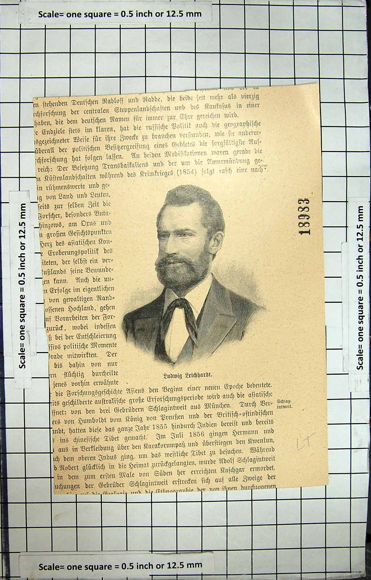 Original Old Antique Print Portrait Ludwig Leichhardt