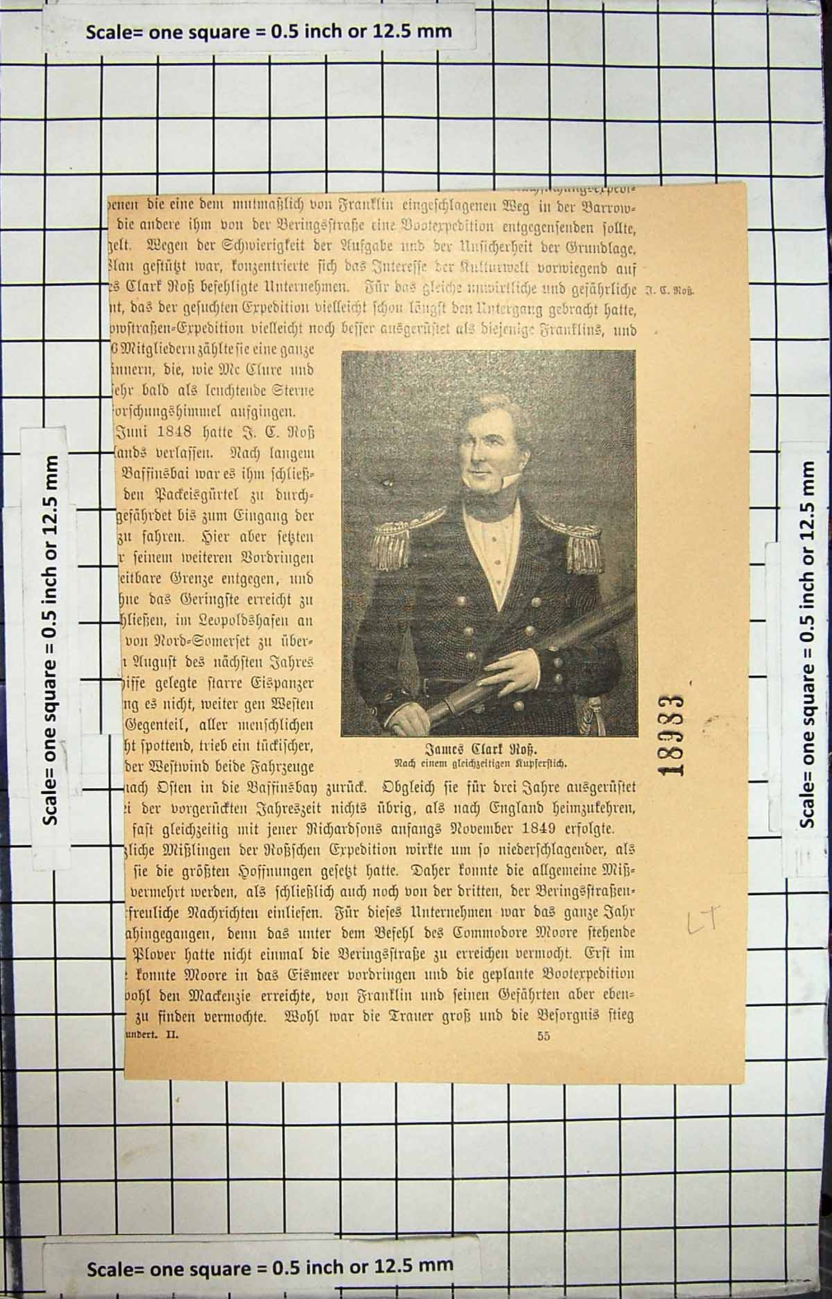 Original Old Antique Print Portrait James Clark Rob Navy