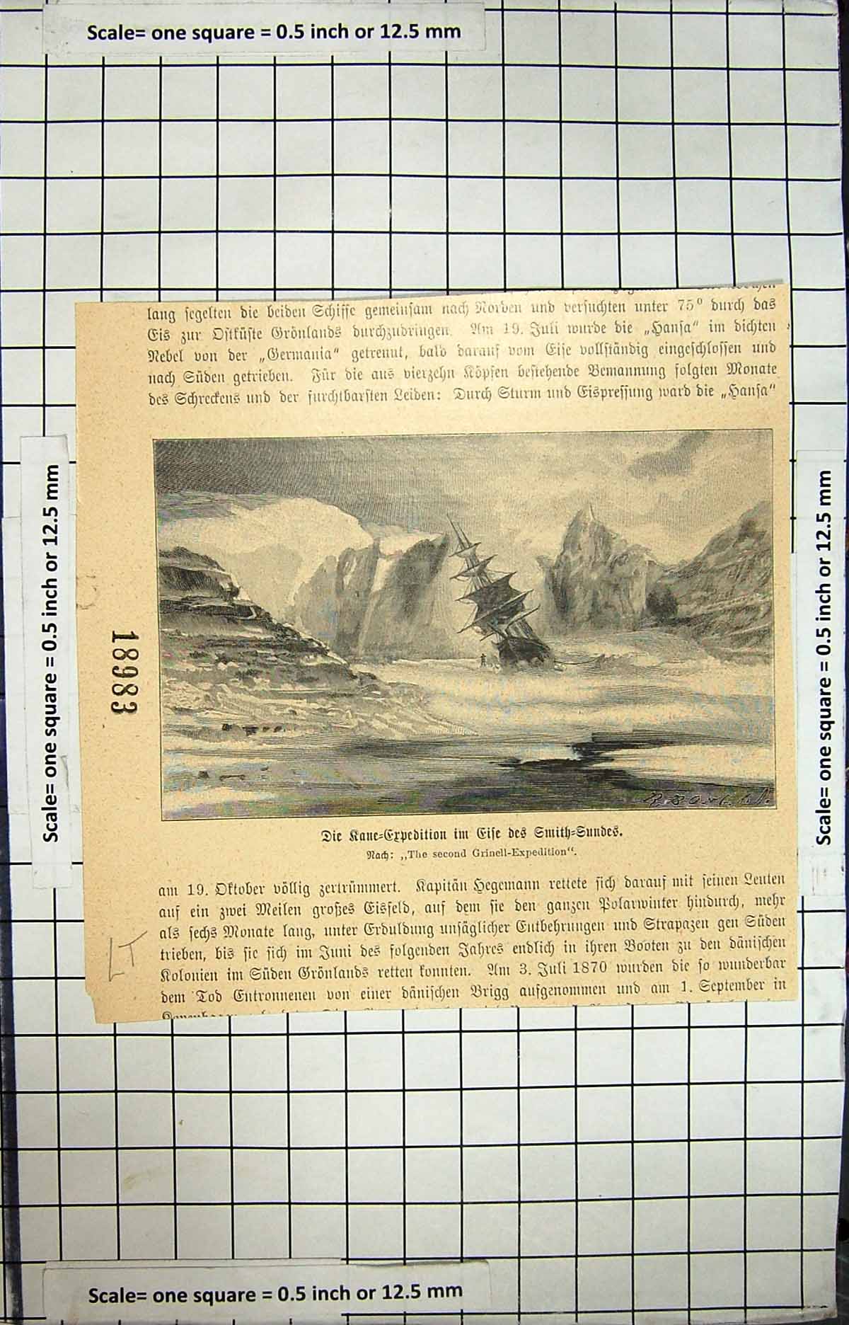 Original Old Antique Print Grinell Expedition Ship Explorer