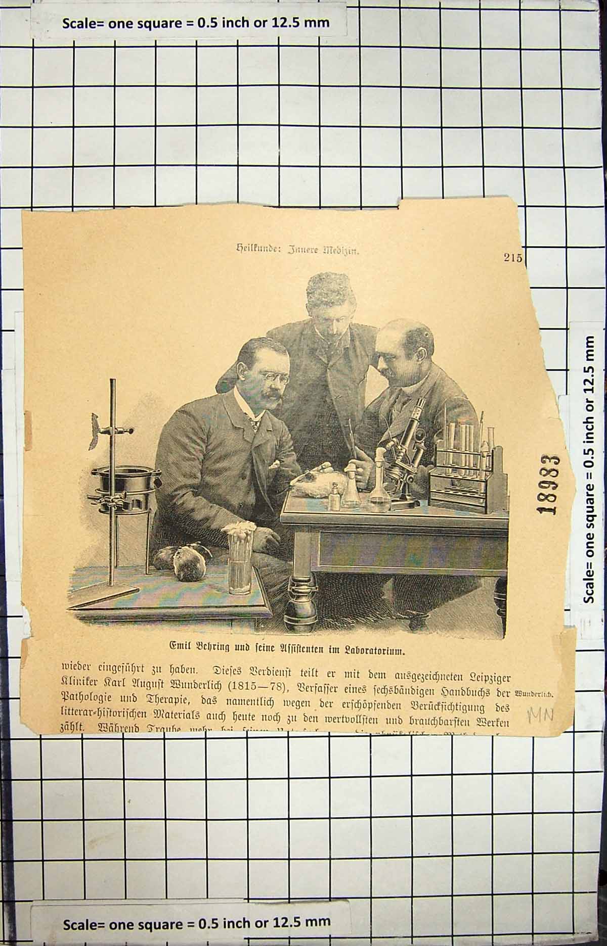 Original Old Antique Print Emil Behring Laboratory Experiments