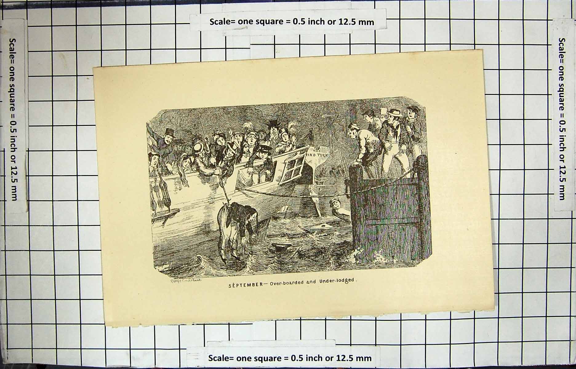 Old Antique Print Cruickshank Comic Annual Hotten Man Overboard Ship 1870 19th