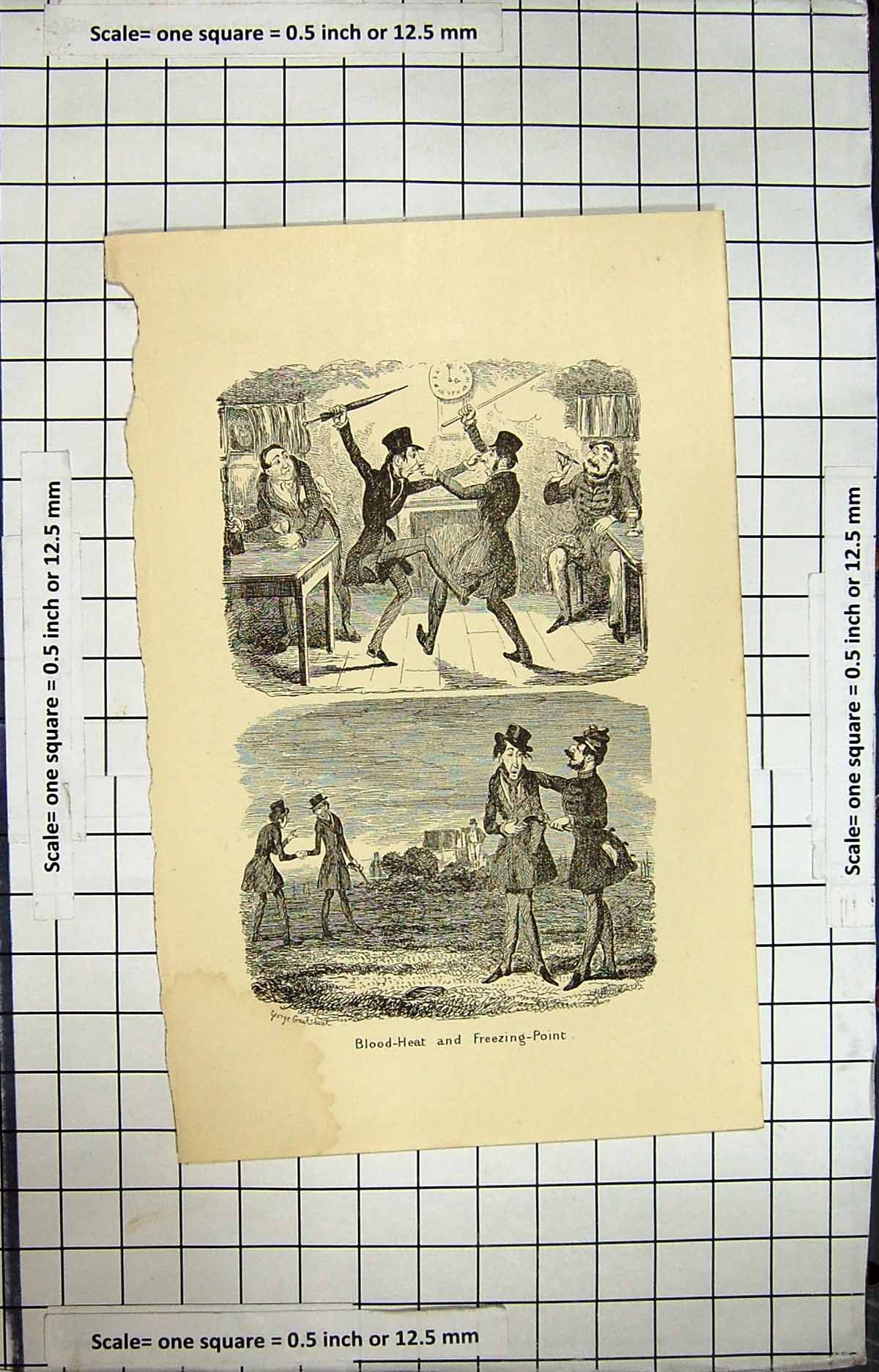 Old Print Cruickshank Comic Annual Hotten 1870 Blood-Heat Freezing-Point 19th