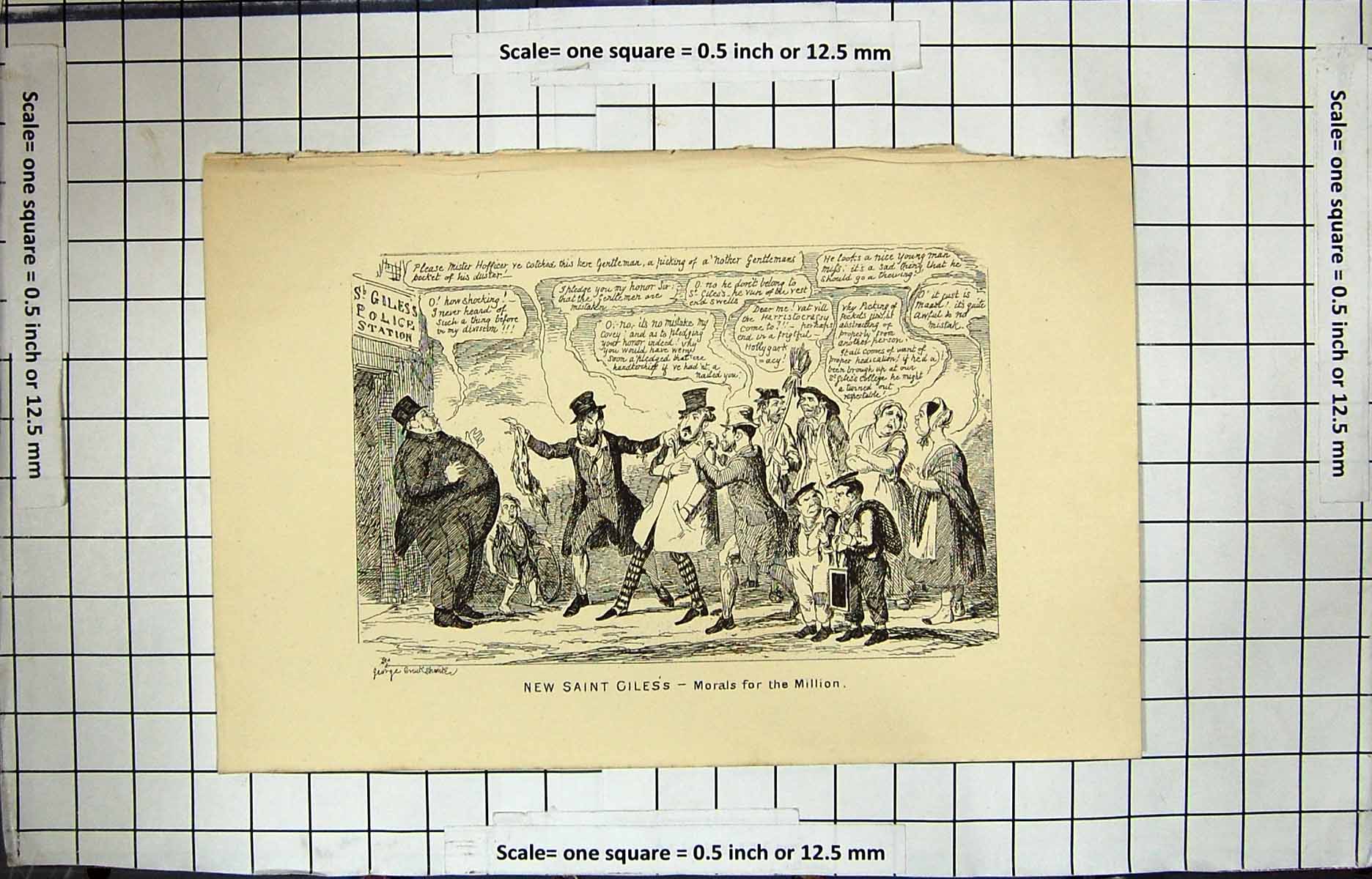 Original Old Antique Print 1870 New Saint Giles'S Police Station Morals Million