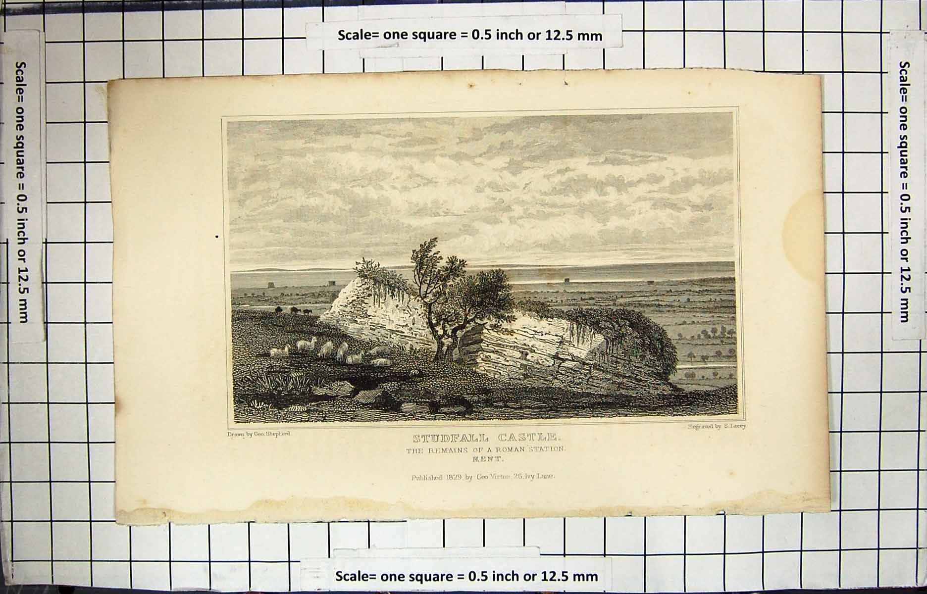 Old Engraving 1829 View Studfall Castle Roman Station Kent England La 19th