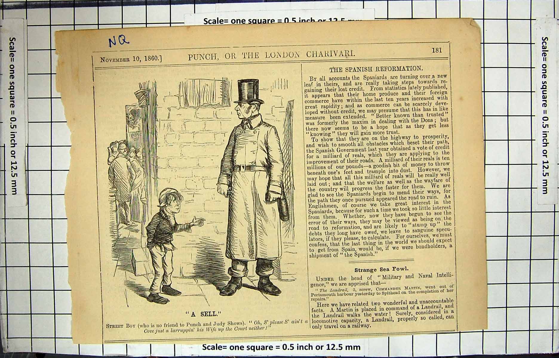 Original Old Antique Print Street Boy Punch Judy Man 1860 19th
