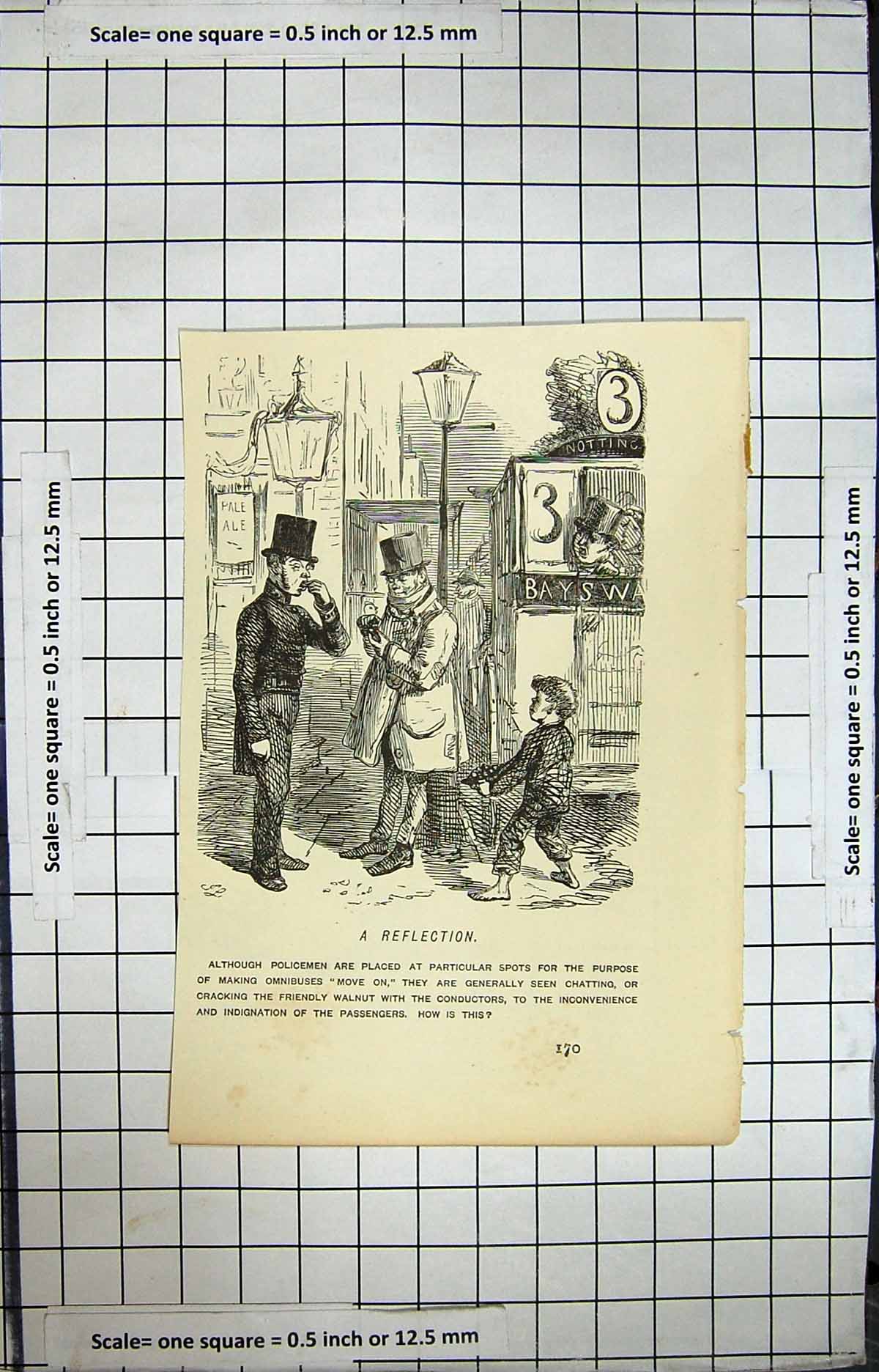 Original Old Antique Print Street Scene Policeman Young Boy Tram Transport