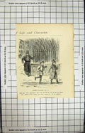 Original Old Antique Print Snow Flakes Street Scene Children Policeman
