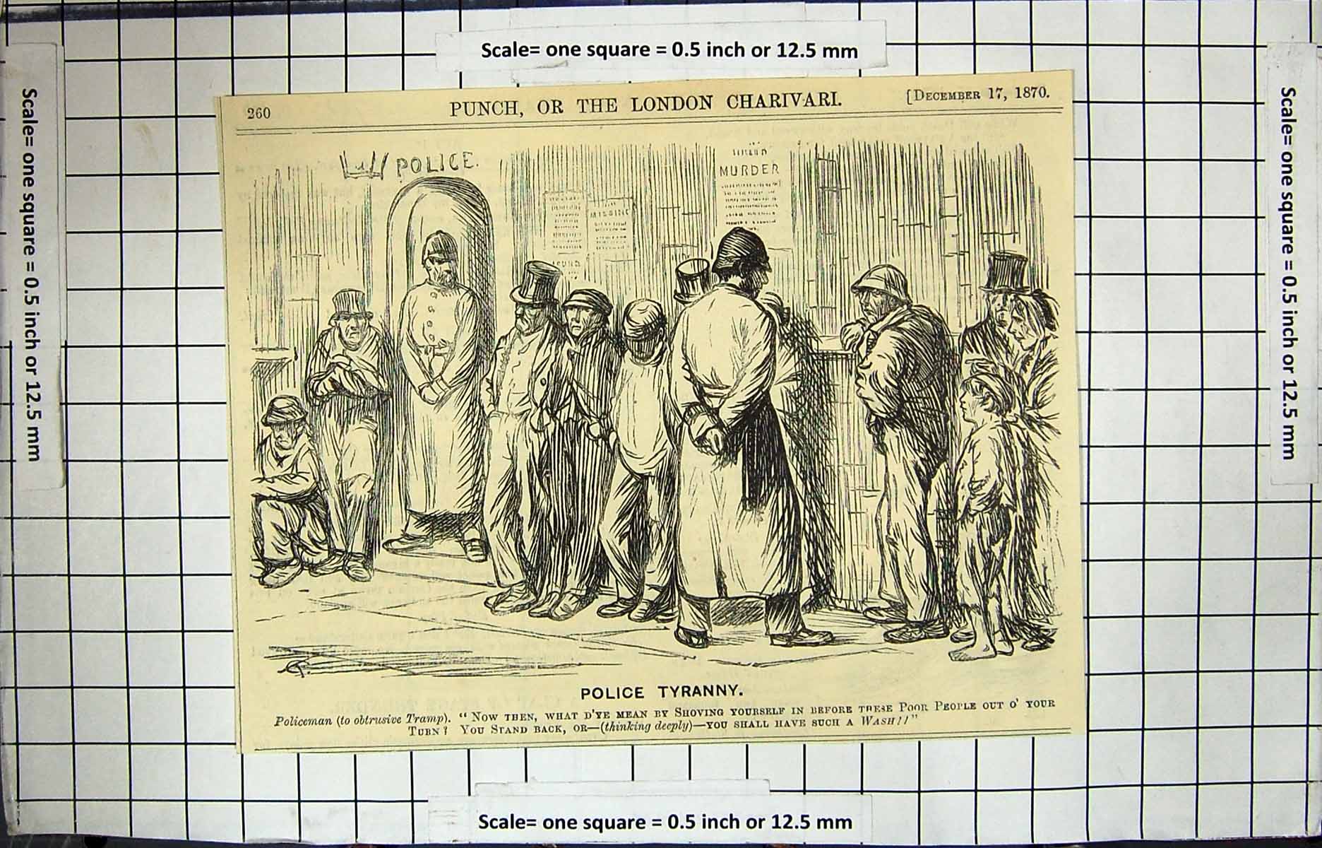 Original Old Antique Print 1870 Policeman Tyranny Police Station Poor People