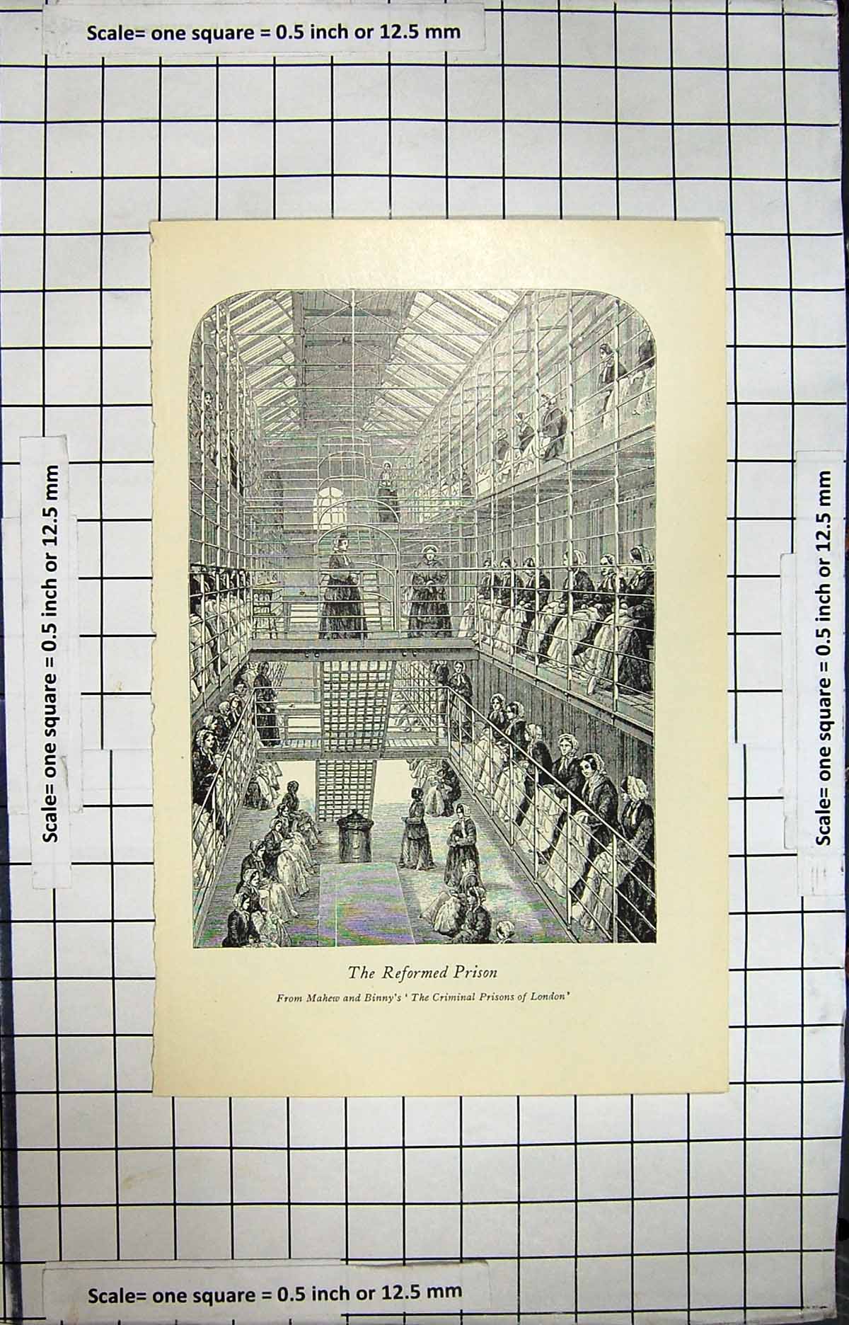 Old Antique Print Scene Interior Reformed Prison English Women Prisoners 18th