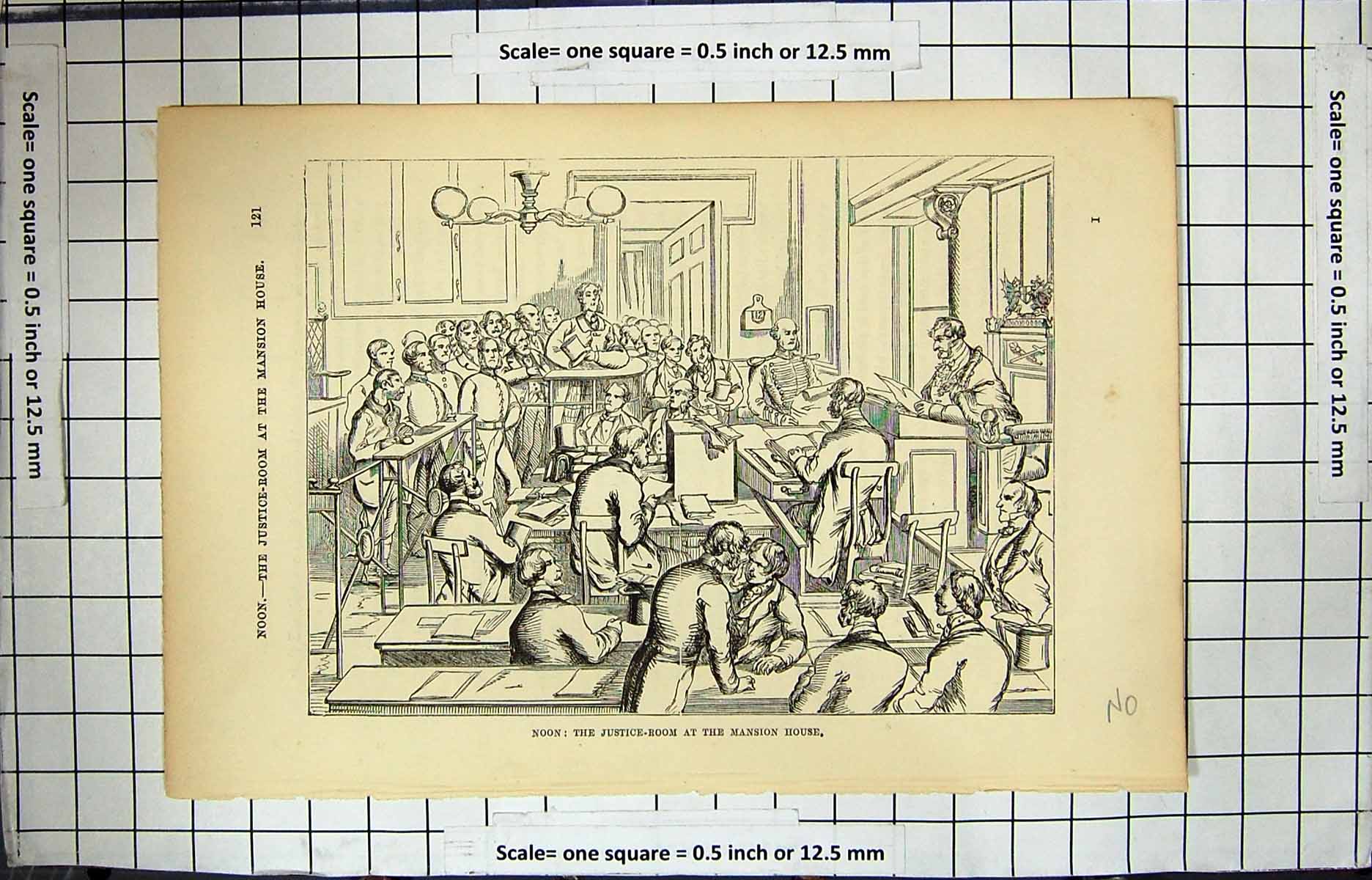 Original Old Antique Print Scene Justice Room Mansion House Court Prisoners