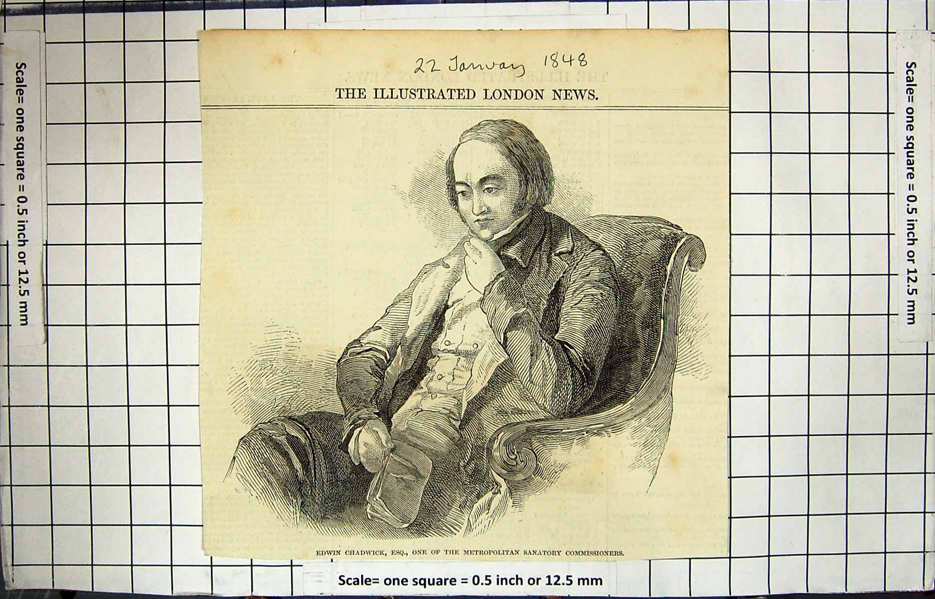 Old Antique Print 1848 Edwin Chadwick Metropolitan Sanatory Commissioners 19th