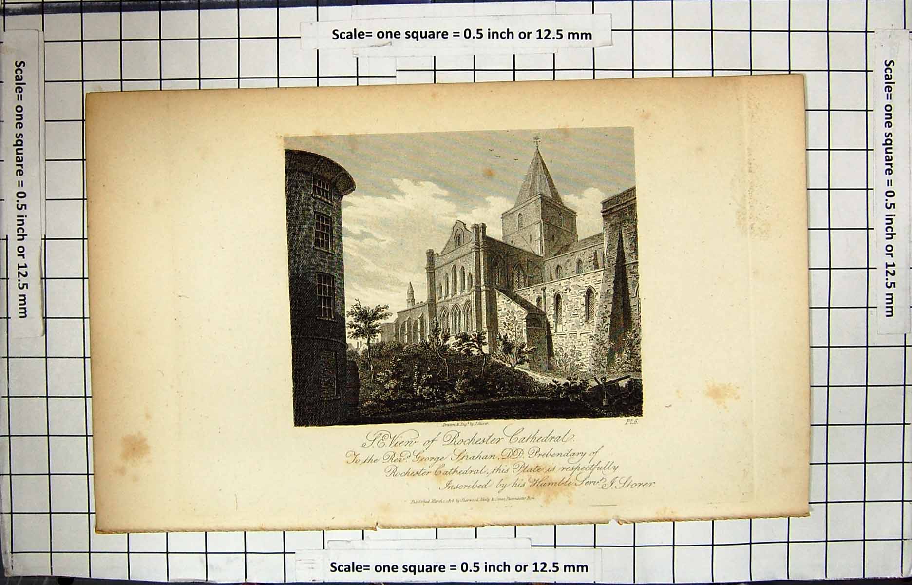Old Antique Print 1818 Rochester Cathedral George Graham Storer Engraving 19th