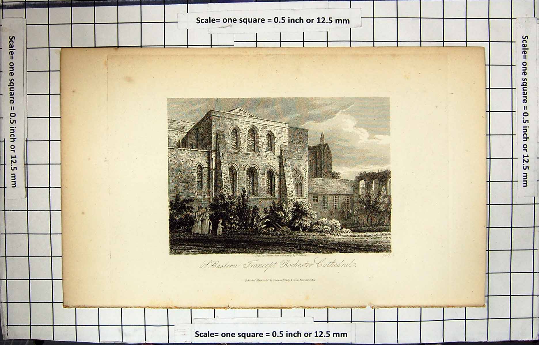 Antique Old Print 1816 Eastern Transept Rochester Cathedral Storer Engraving