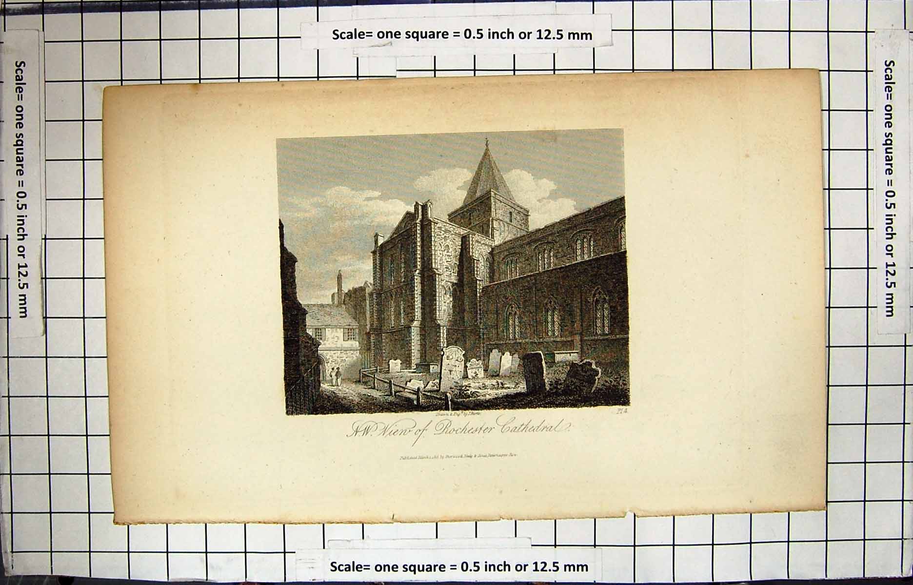 Antique Old Print 1818 View Rochester Cathedral Storer Architecture Engraving