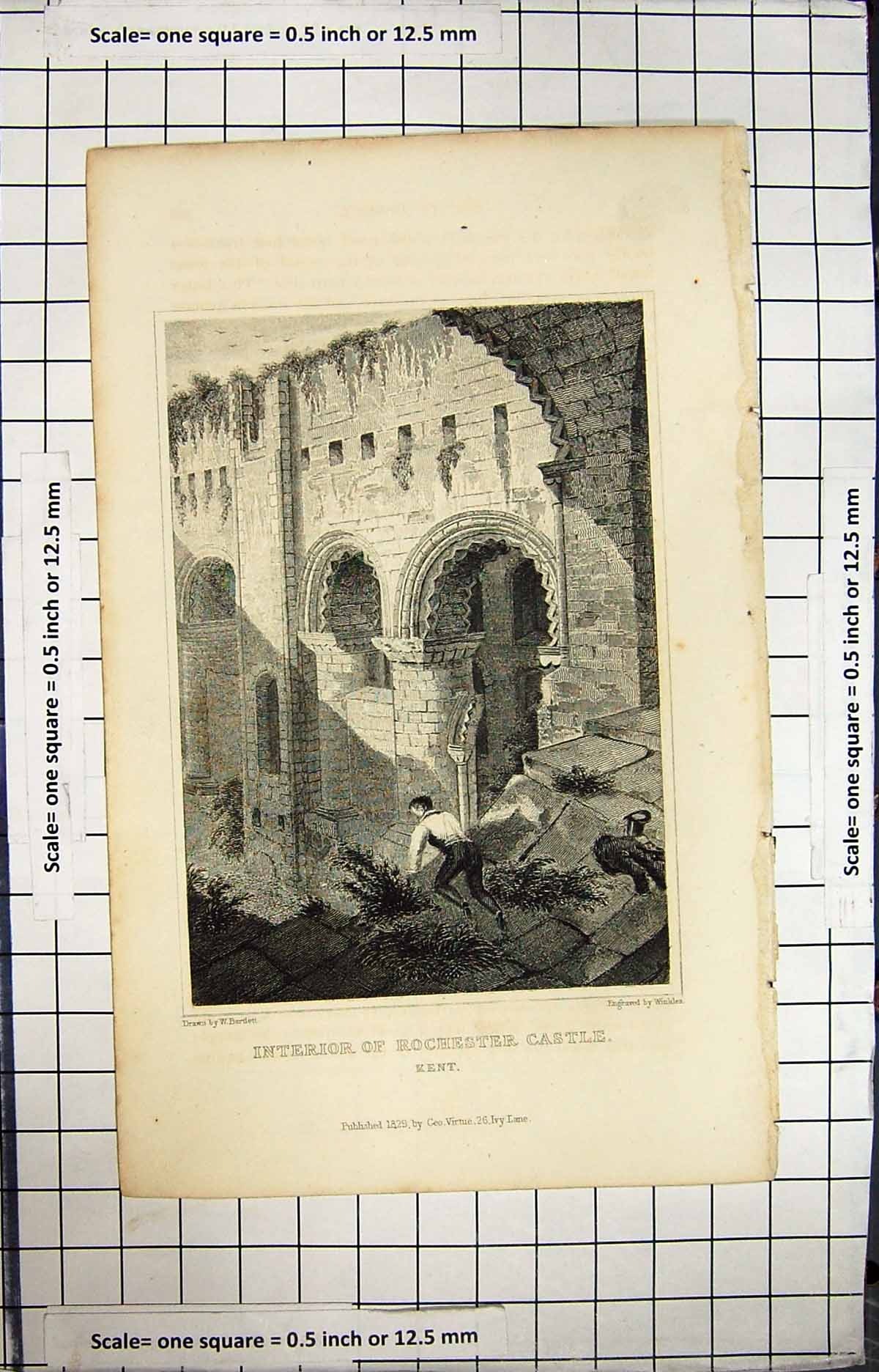 Old Engraving 1829 Interior Rochester Castle Kent England Architectur 19th