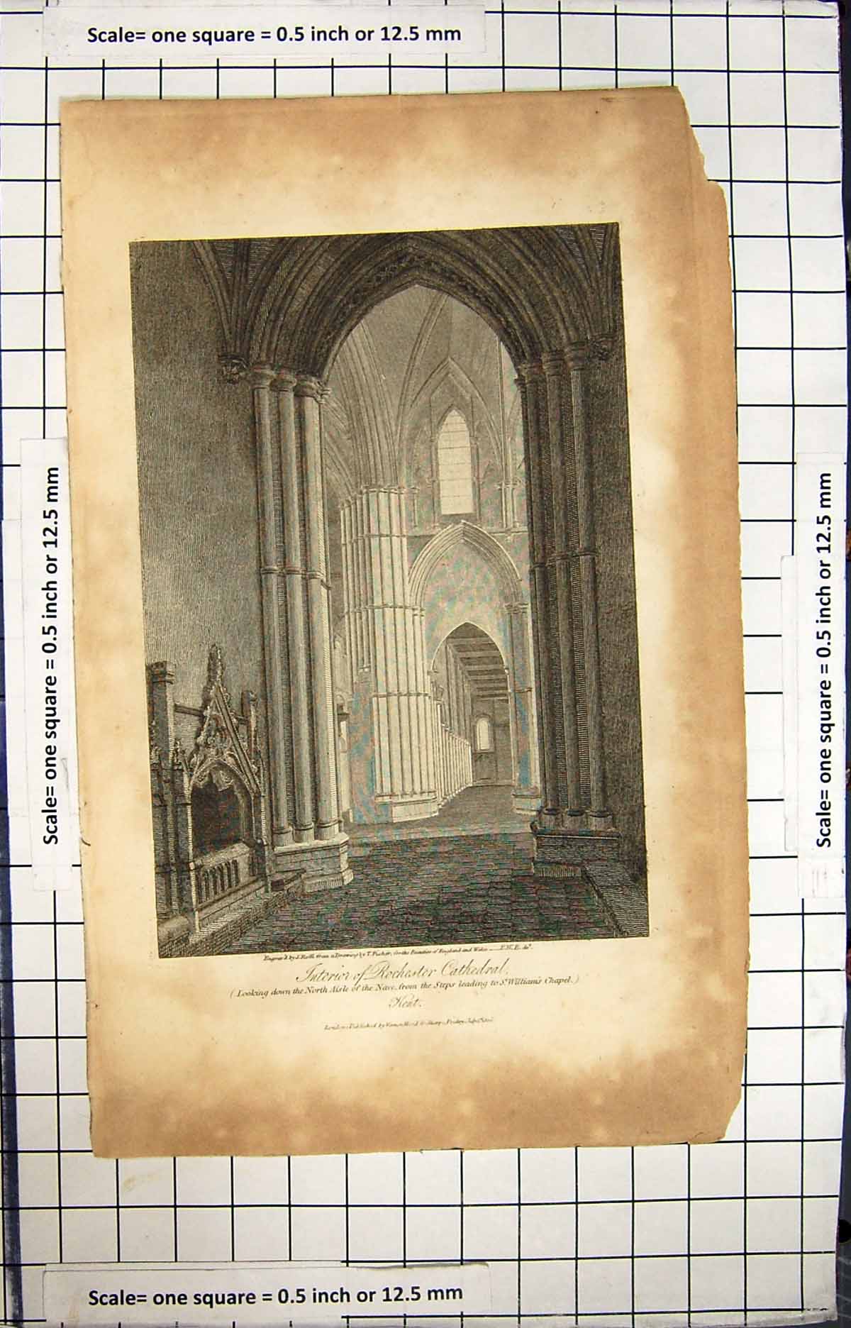 Old 1816 Interior Rochester Cathedral Kent William'S Chapel Engraving 19th