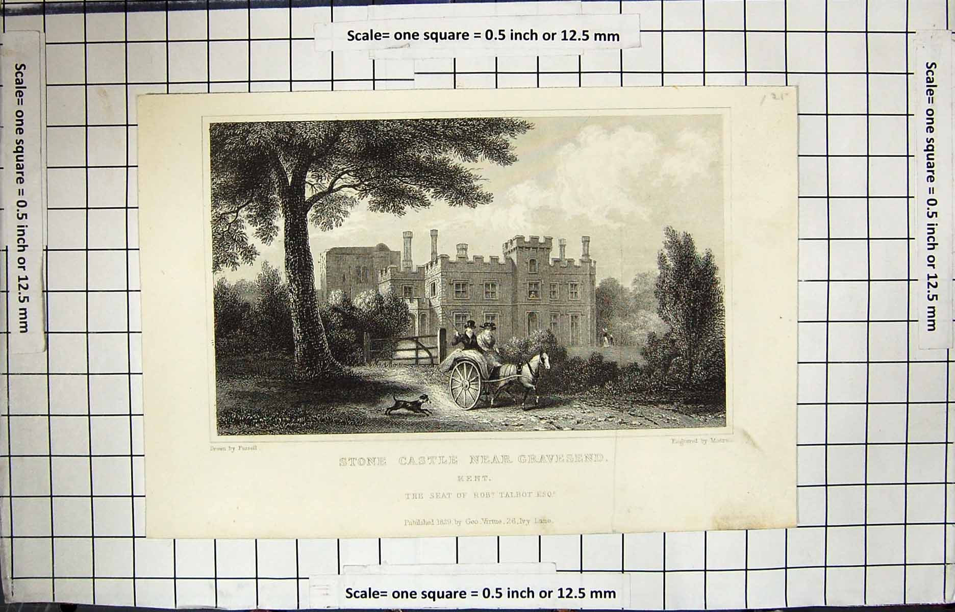 Antique Old Print Stone Castle Gravesend Kent Robert Talbot Fussell Engraving