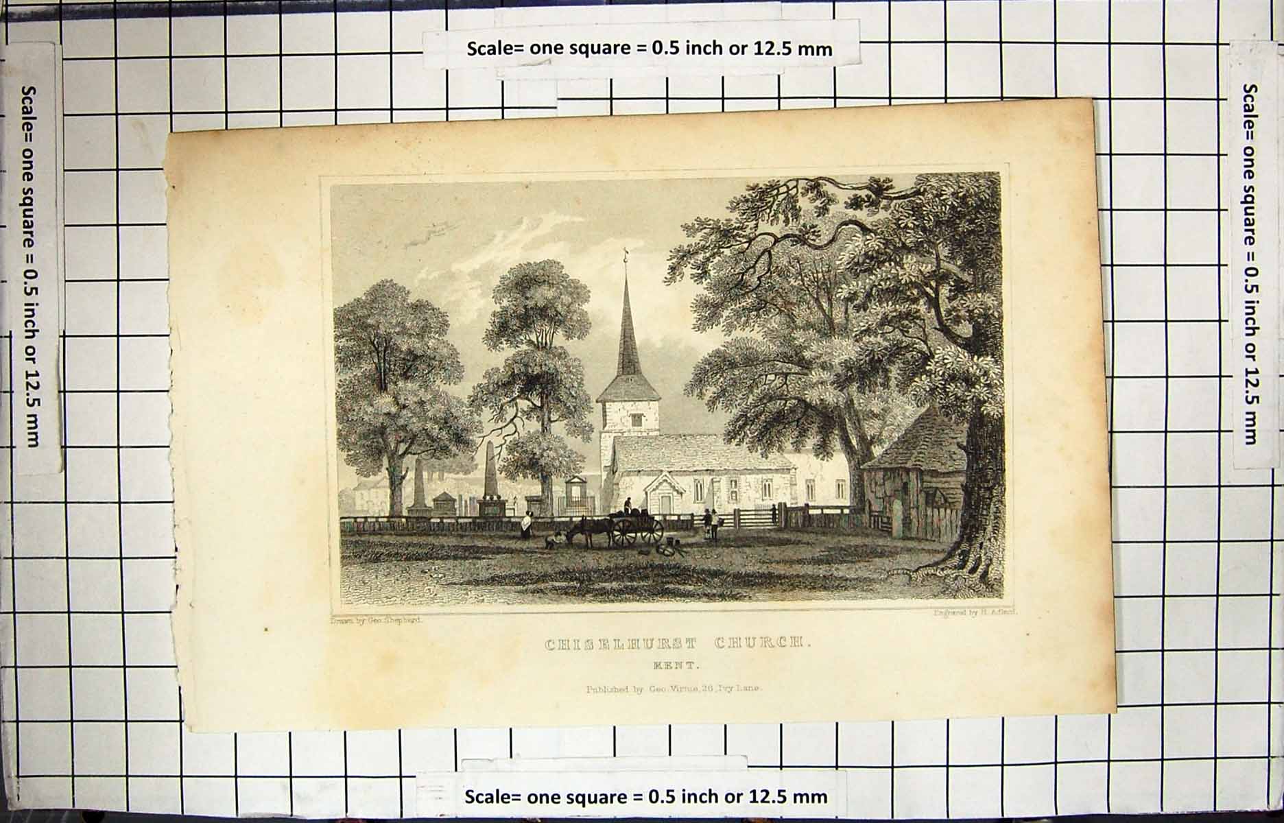 Old Exterior Chiselhurst Church Kent England Engraving Adlard Shepher