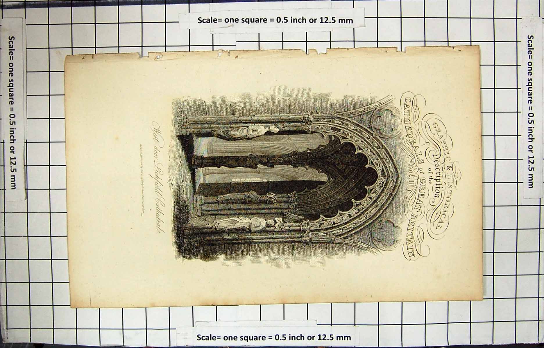 Old 1815 West Door Lichfield Cathedral Engraving Storer Architecture 19th