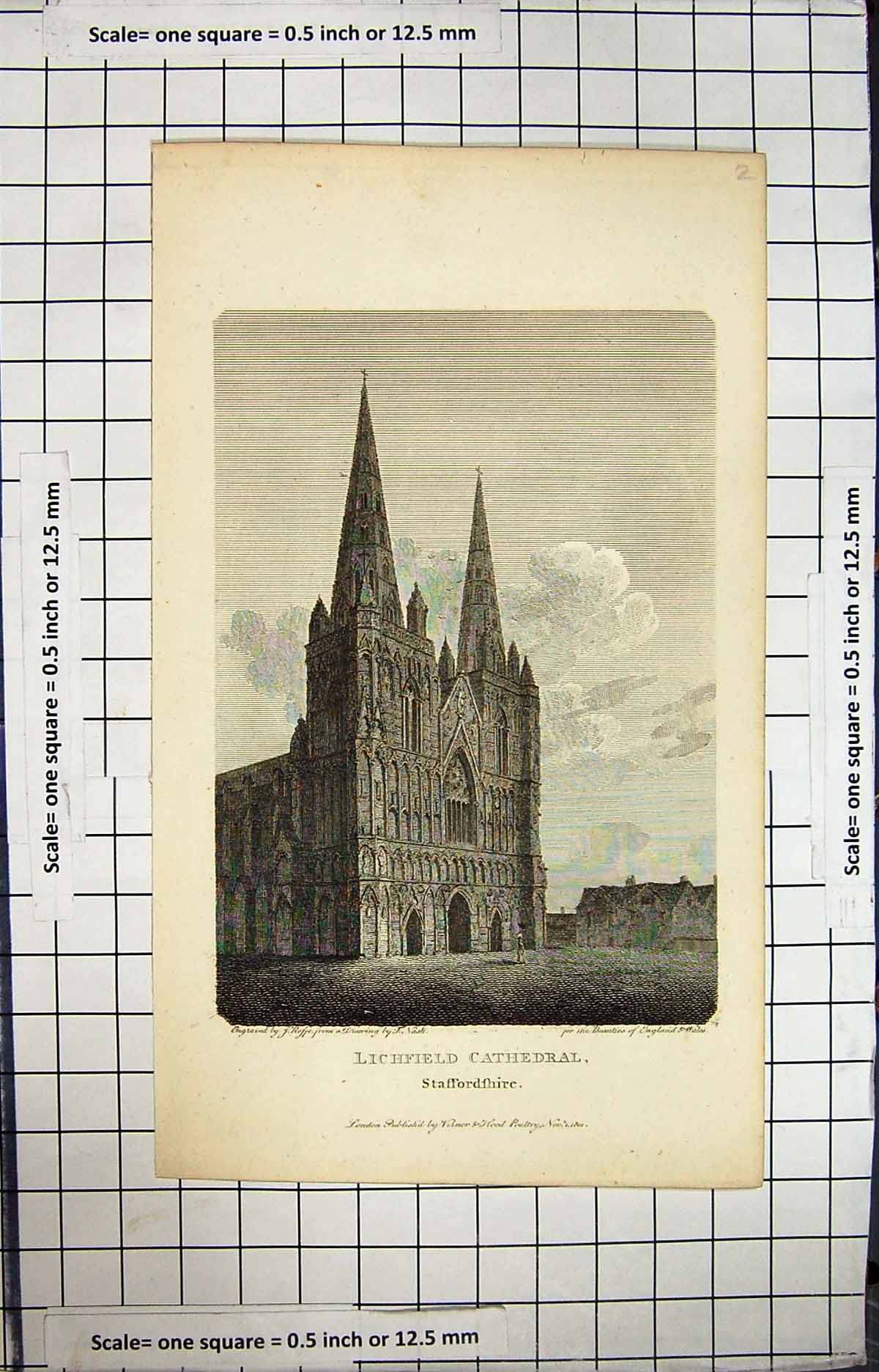 Old 1810 Lichfield Cathedral Staffordshire Nash Engraving Architectur 19th