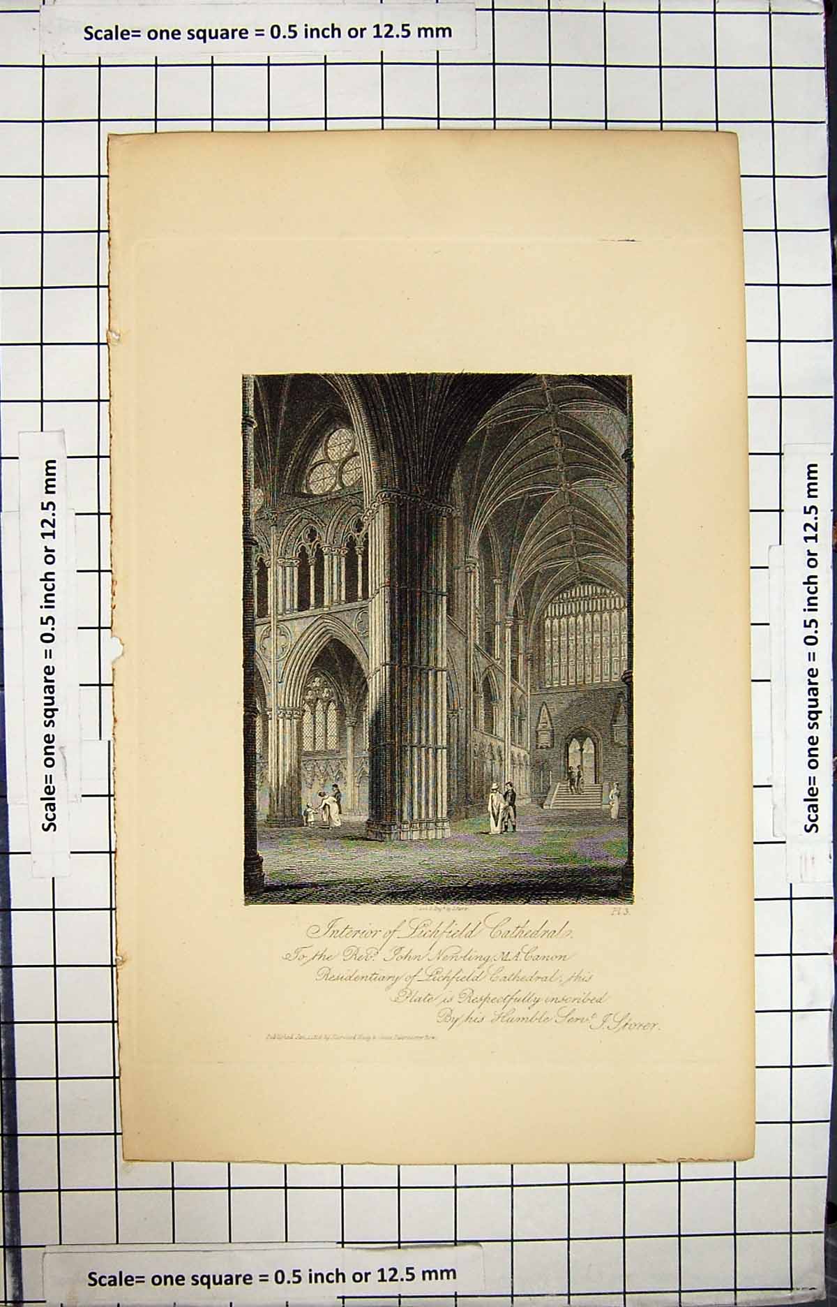 Old Print 1818 Interior Lichfield Cathedral John Nenling Canon Engraving 19th