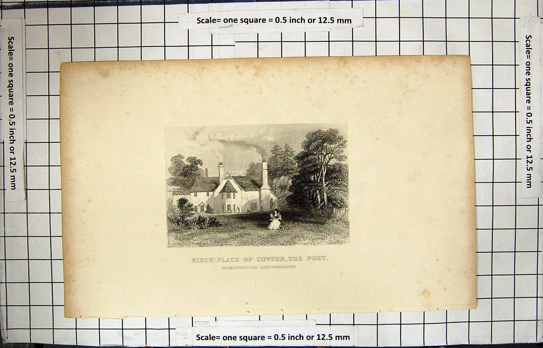 Old Birth-Place House Cowper Poet Berkhampstead Hertfordshire Engravi